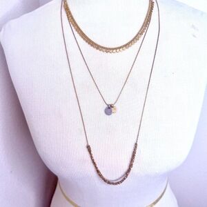 Madewell Gold-Toned Necklace | Layered Disk Charm Textured Chain Dainty Bohemian